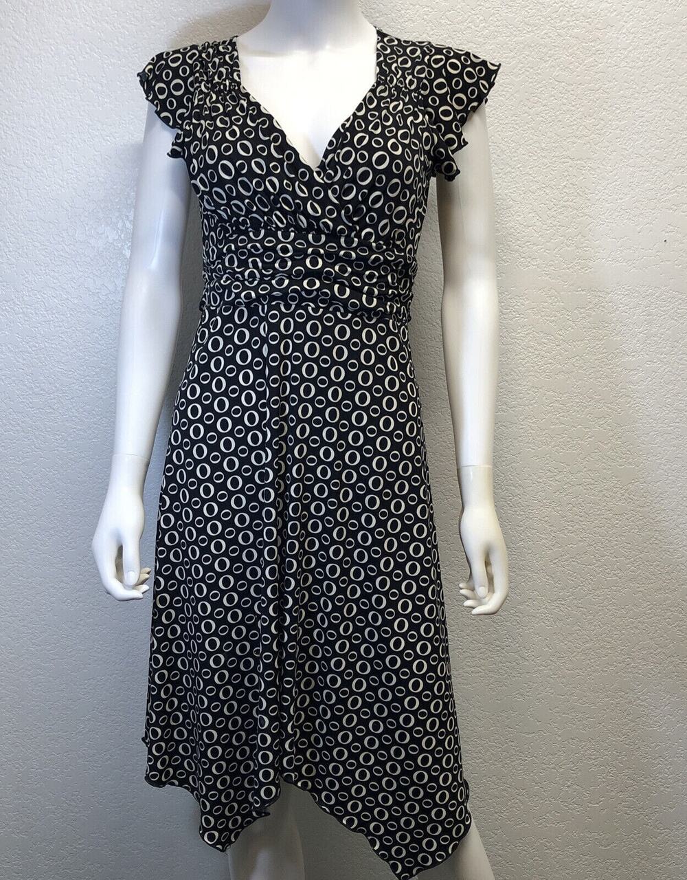 Volume One Black White Geometric circle STRETCHY Mini Fit & Flare Dress SMALL